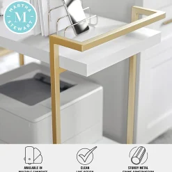 Martha Stewart Liam 2-Tier Office Storage And Printer Cart, White/Polished Brass