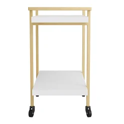 Martha Stewart Liam 2-Tier Office Storage And Printer Cart, White/Polished Brass