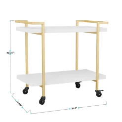 Martha Stewart Liam 2-Tier Office Storage And Printer Cart, White/Polished Brass