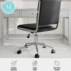 Martha Stewart Lulu Upholstered Office Chair, Black Faux Leather/Polished Nickel Frame