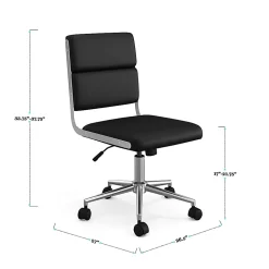 Martha Stewart Lulu Upholstered Office Chair, Black Faux Leather/Polished Nickel Frame
