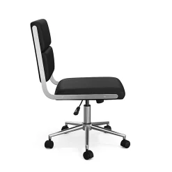 Martha Stewart Lulu Upholstered Office Chair, Black Faux Leather/Polished Nickel Frame