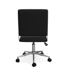 Martha Stewart Lulu Upholstered Office Chair, Black Faux Leather/Polished Nickel Frame