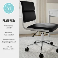 Martha Stewart Lulu Upholstered Office Chair, Black Faux Leather/Polished Nickel Frame