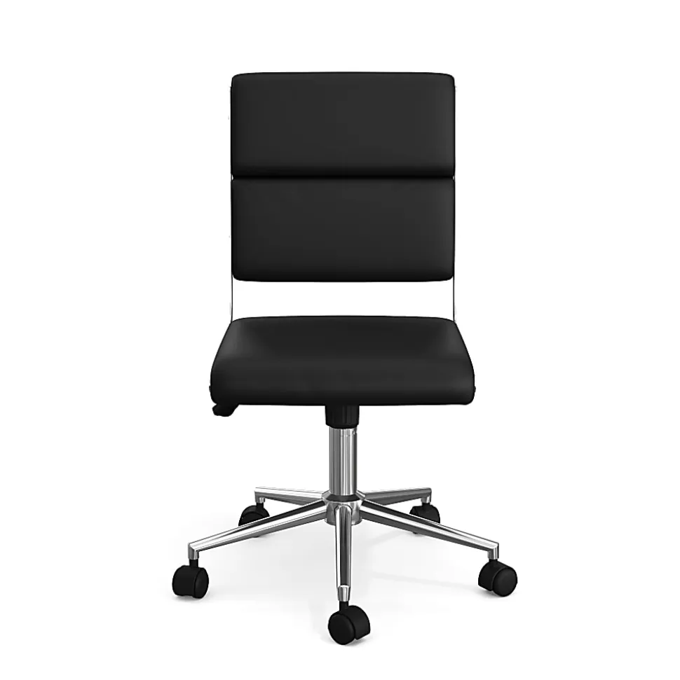 Martha Stewart Lulu Upholstered Office Chair, Black Faux Leather/Polished Nickel Frame