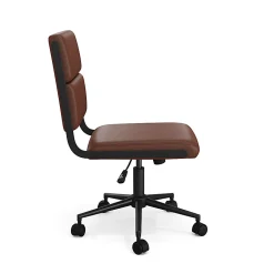 Martha Stewart Lulu Upholstered Office Chair, Saddle Brown Faux Leather/Oil Rubbed Bronze Frame
