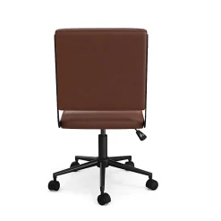 Martha Stewart Lulu Upholstered Office Chair, Saddle Brown Faux Leather/Oil Rubbed Bronze Frame