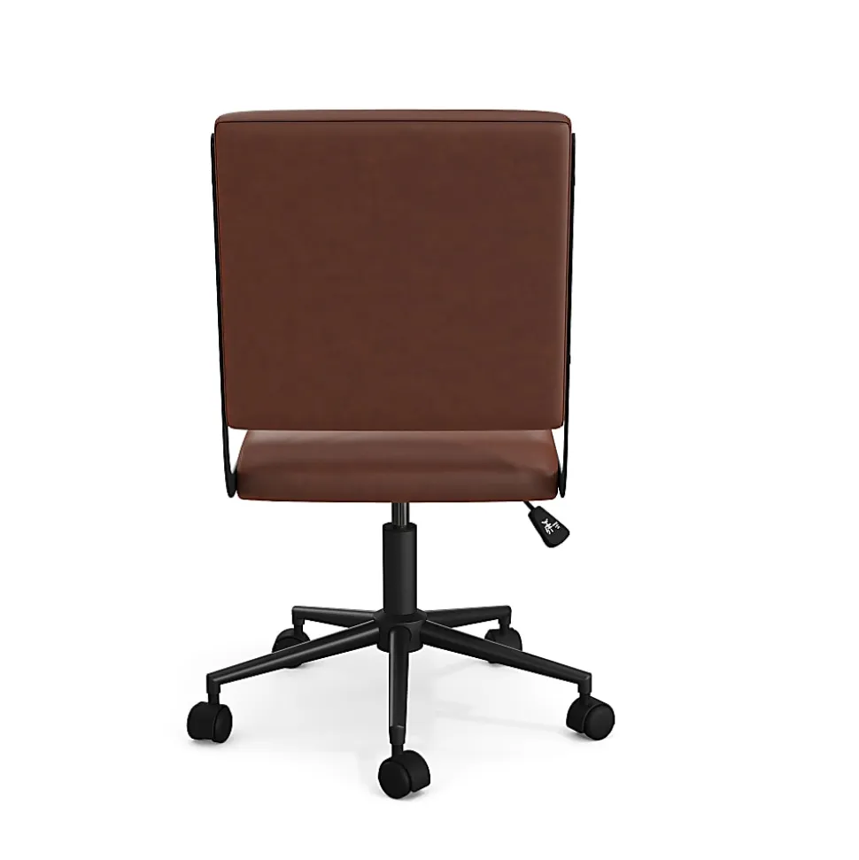 Martha Stewart Lulu Upholstered Office Chair, Saddle Brown Faux Leather/Oil Rubbed Bronze Frame