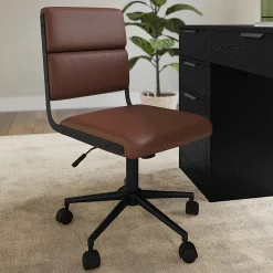 Martha Stewart Lulu Upholstered Office Chair, Saddle Brown Faux Leather/Oil Rubbed Bronze Frame