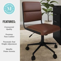 Martha Stewart Lulu Upholstered Office Chair, Saddle Brown Faux Leather/Oil Rubbed Bronze Frame