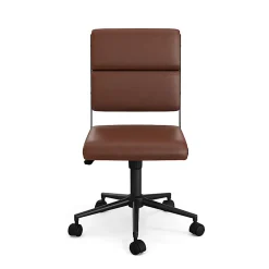 Martha Stewart Lulu Upholstered Office Chair, Saddle Brown Faux Leather/Oil Rubbed Bronze Frame