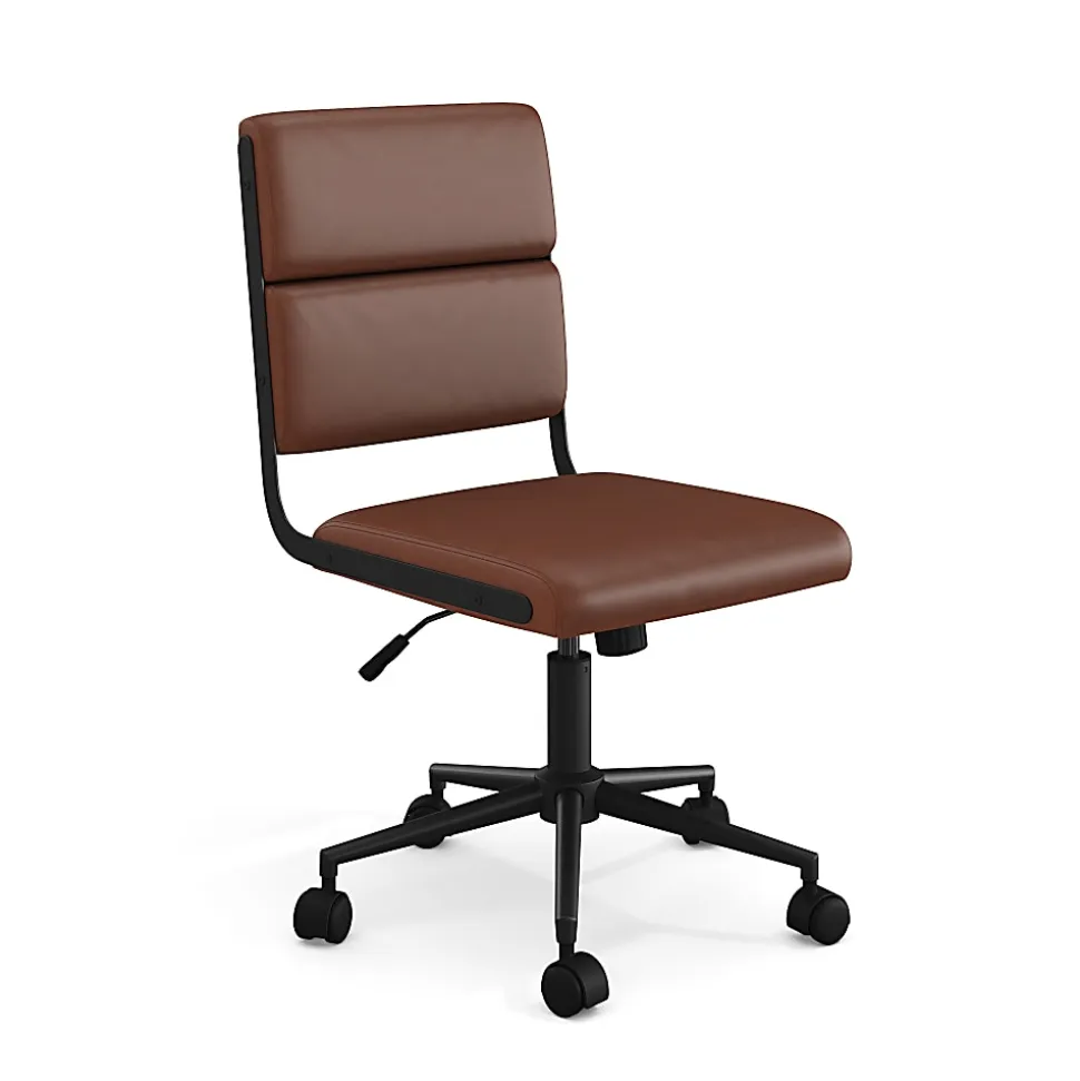 Martha Stewart Lulu Upholstered Office Chair, Saddle Brown Faux Leather/Oil Rubbed Bronze Frame