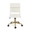 Martha Stewart Lulu Upholstered Office Chair, Off White Faux Leather/Polished Brass Frame