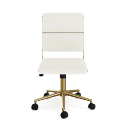 Martha Stewart Lulu Upholstered Office Chair, Off White Faux Leather/Polished Brass Frame