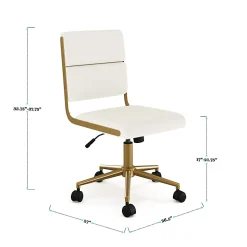 Martha Stewart Lulu Upholstered Office Chair, Off White Faux Leather/Polished Brass Frame