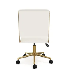 Martha Stewart Lulu Upholstered Office Chair, Off White Faux Leather/Polished Brass Frame