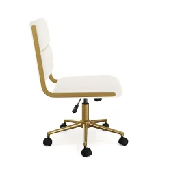 Martha Stewart Lulu Upholstered Office Chair, Off White Faux Leather/Polished Brass Frame