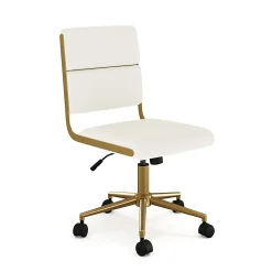 Martha Stewart Lulu Upholstered Office Chair, Off White Faux Leather/Polished Brass Frame