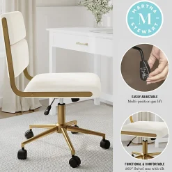 Martha Stewart Lulu Upholstered Office Chair, Off White Faux Leather/Polished Brass Frame