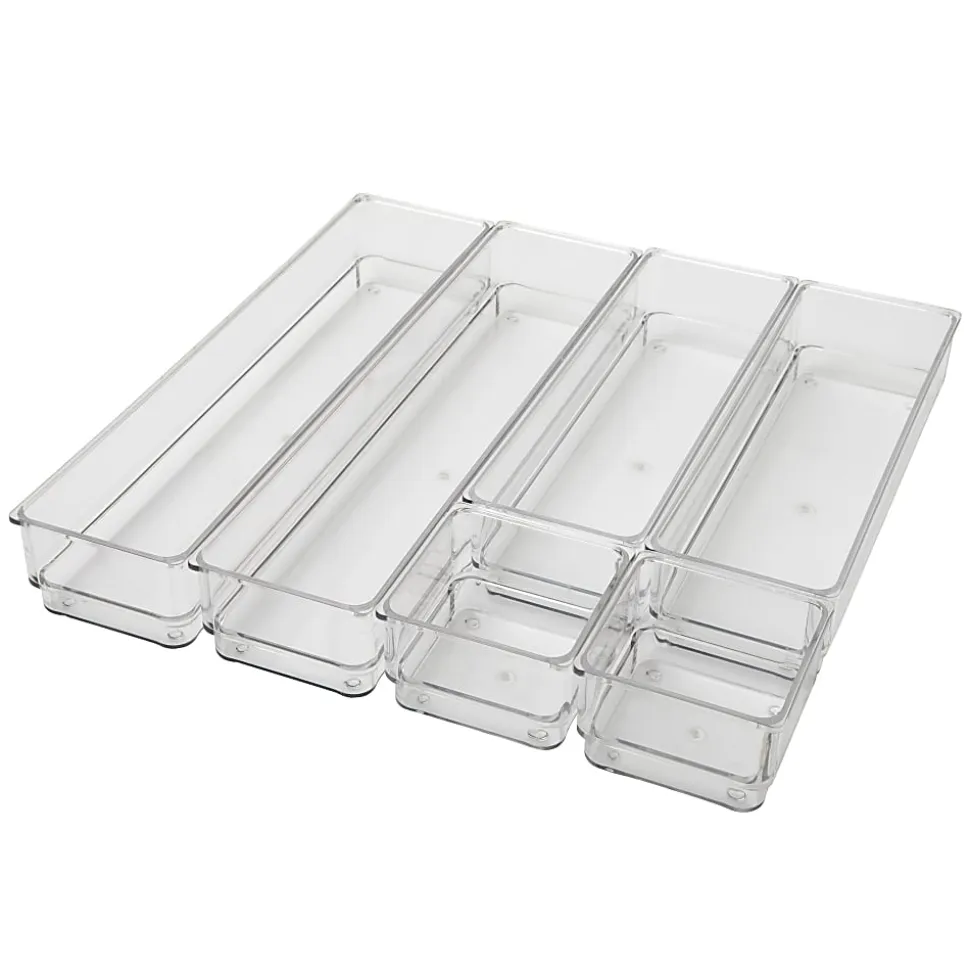 Martha Stewart Miles Plastic Stackable Office Desk Drawer 6-Piece Organizer Set, Clear