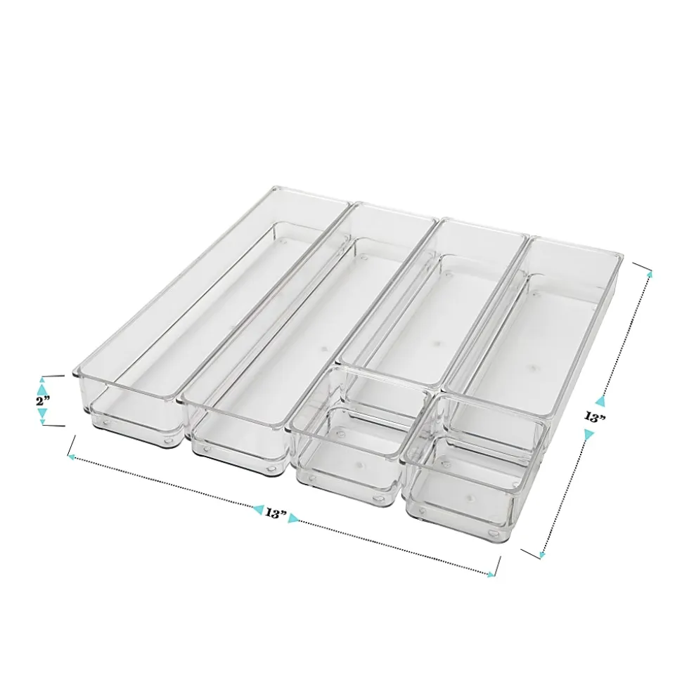 Martha Stewart Miles Plastic Stackable Office Desk Drawer 6-Piece Organizer Set, Clear