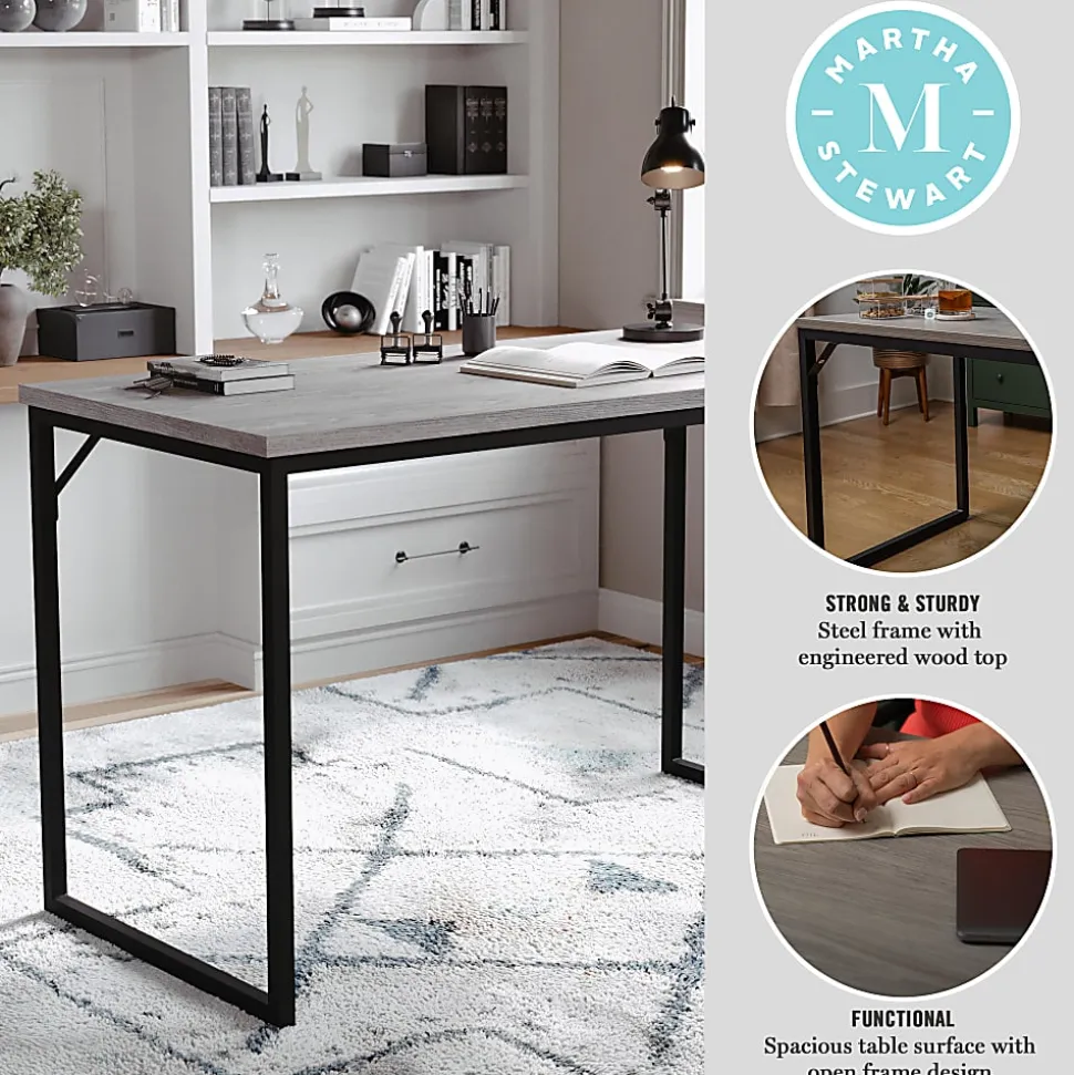 Martha Stewart Noah 47.25"W Home Office Parsons Computer Desk With Metal Frame, Gray/Oil Rubbed Bronze