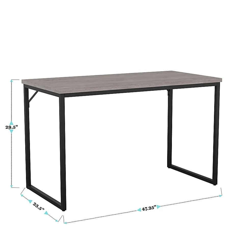 Martha Stewart Noah 47.25"W Home Office Parsons Computer Desk With Metal Frame, Gray/Oil Rubbed Bronze