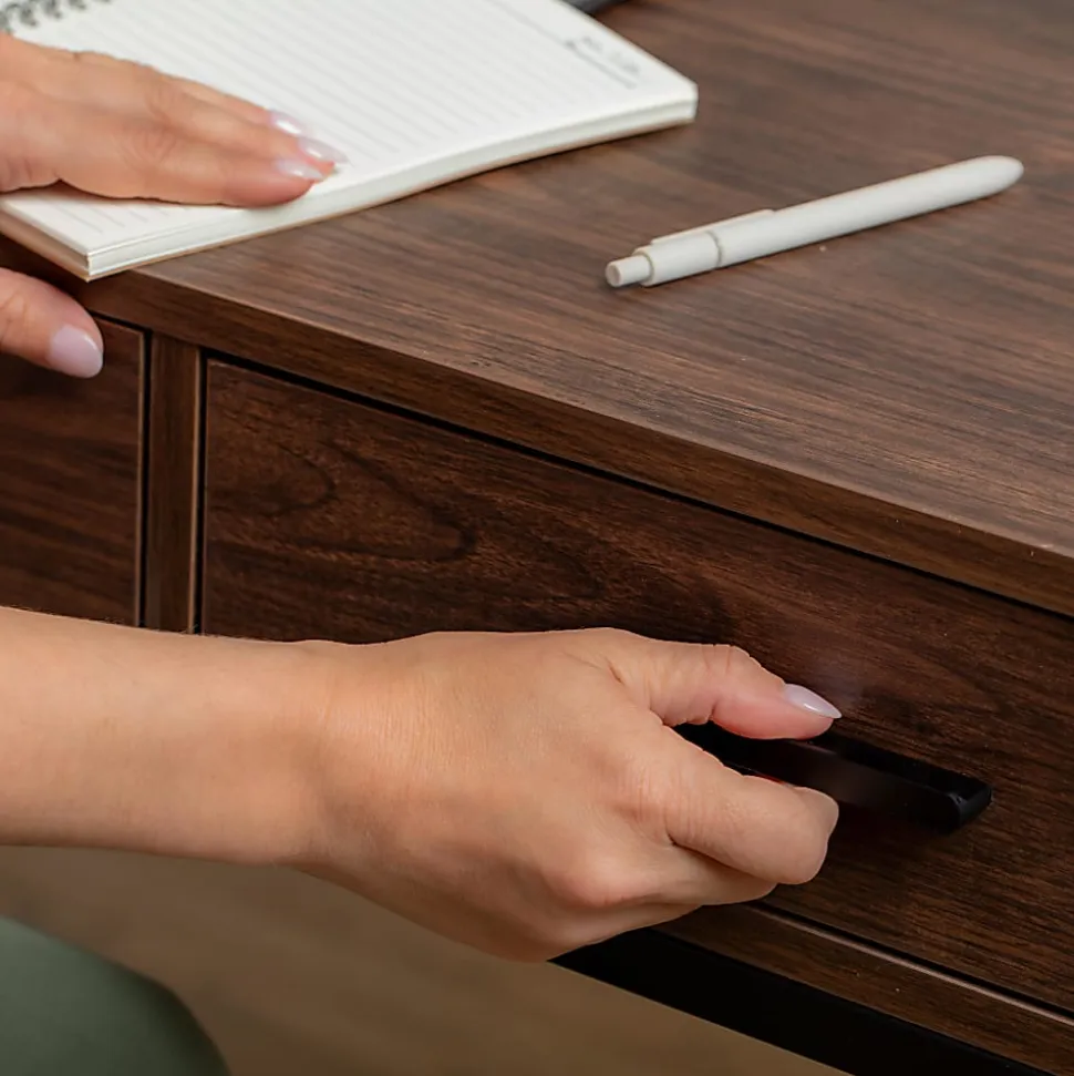 Martha Stewart Ollie Home 47-1/4"W Office Computer Desk With 3 Drawers, Walnut/Oil Rubbed Bronze
