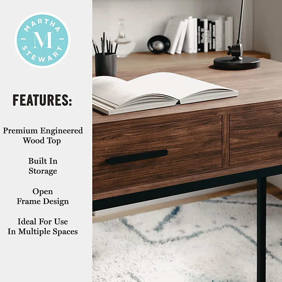 Martha Stewart Ollie Home 47-1/4"W Office Computer Desk With 3 Drawers, Walnut/Oil Rubbed Bronze