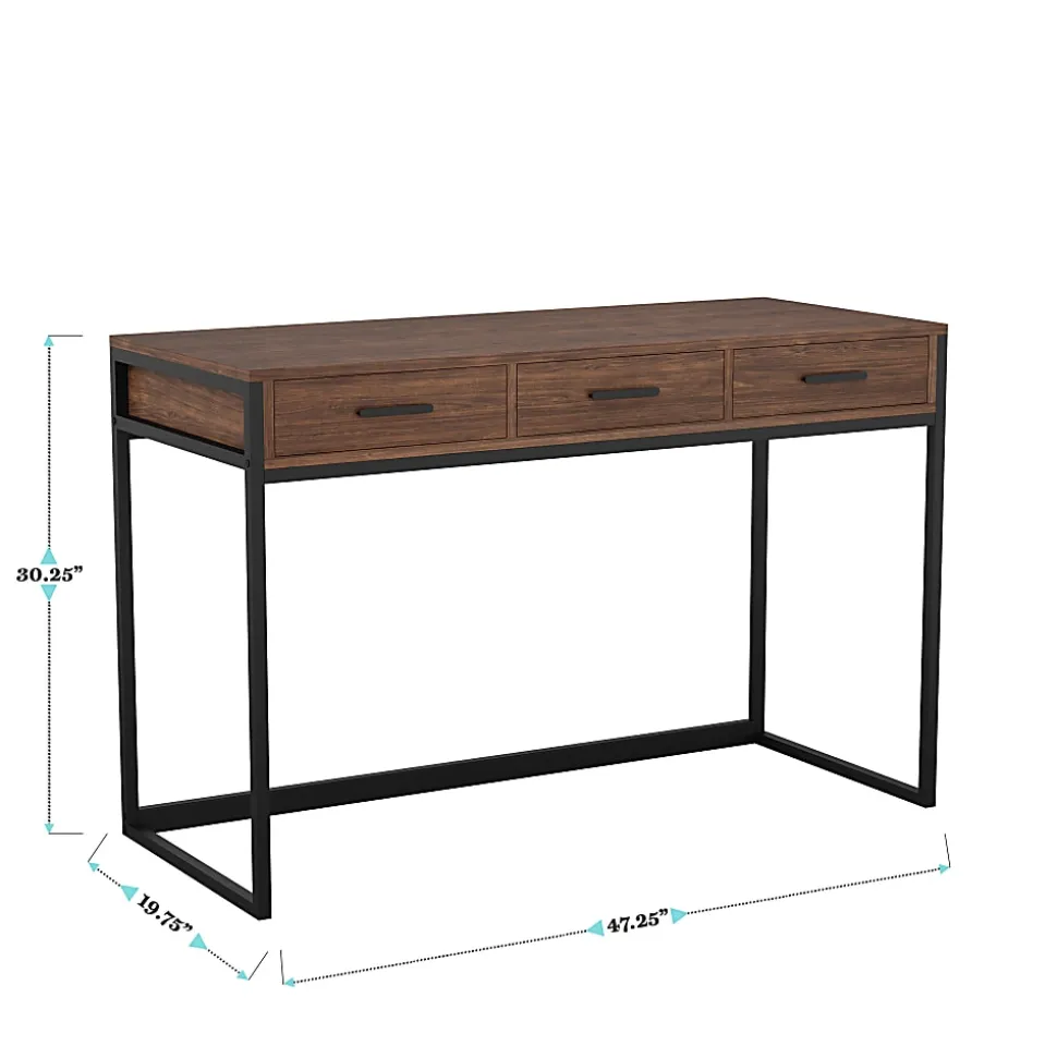 Martha Stewart Ollie Home 47-1/4"W Office Computer Desk With 3 Drawers, Walnut/Oil Rubbed Bronze