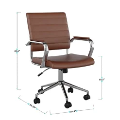 Martha Stewart Piper Faux Leather Upholstered Mid-Back Executive Office Chair, Saddle Brown/Polished Nickel