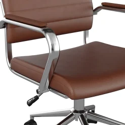 Martha Stewart Piper Faux Leather Upholstered Mid-Back Executive Office Chair, Saddle Brown/Polished Nickel