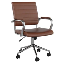 Martha Stewart Piper Faux Leather Upholstered Mid-Back Executive Office Chair, Saddle Brown/Polished Nickel