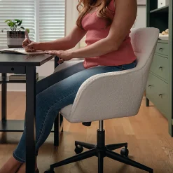 Martha Stewart Rayna Fabric Upholstered Mid-Back Office Task Chair, White/Oil-Rubbed Bronze