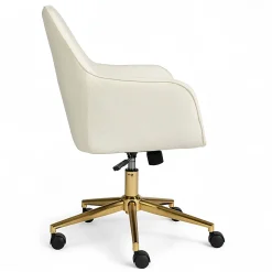 Martha Stewart Rayna Fabric Upholstered Office Chair, Off White Fabric/Polished Brass Frame