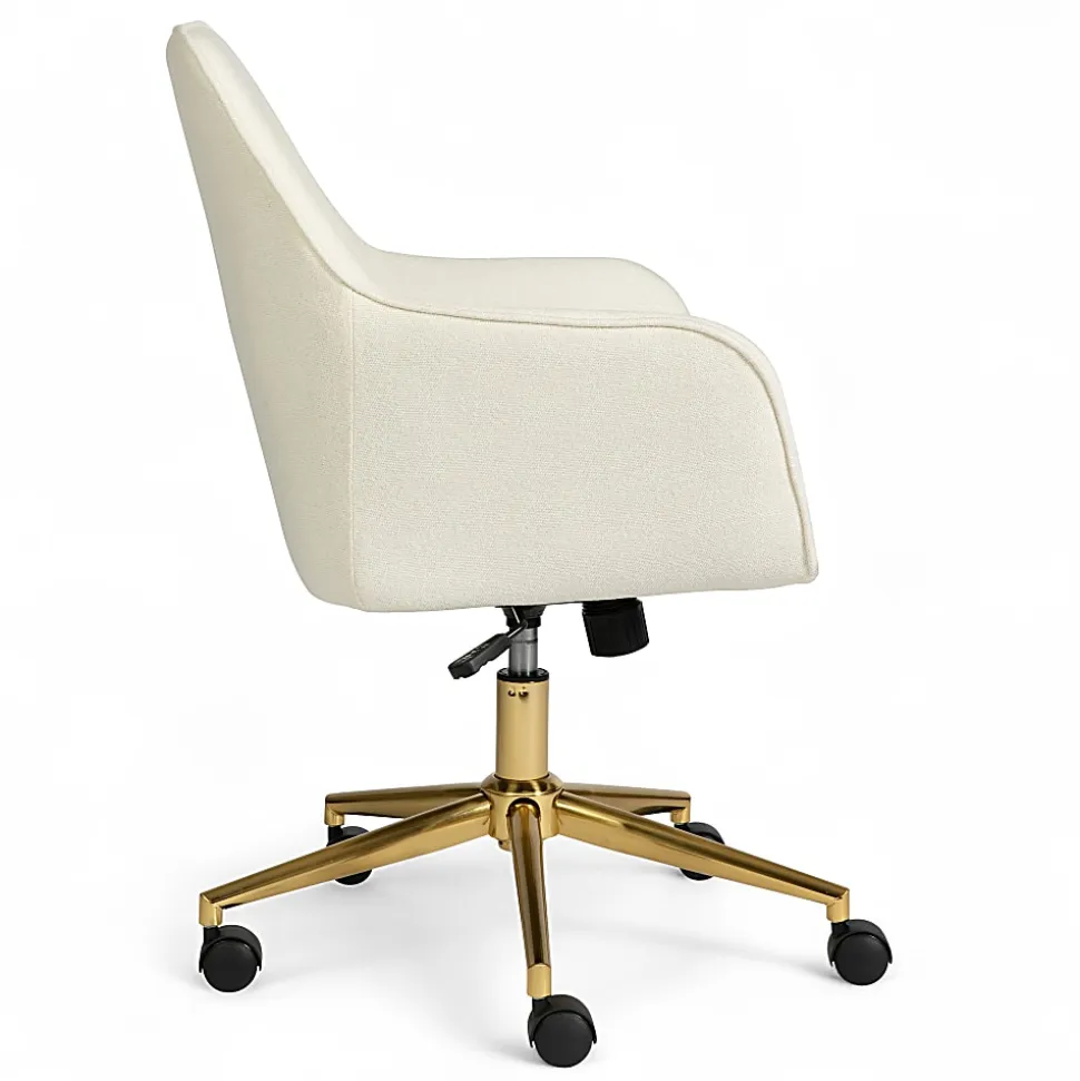 Martha Stewart Rayna Fabric Upholstered Office Chair, Off White Fabric/Polished Brass Frame
