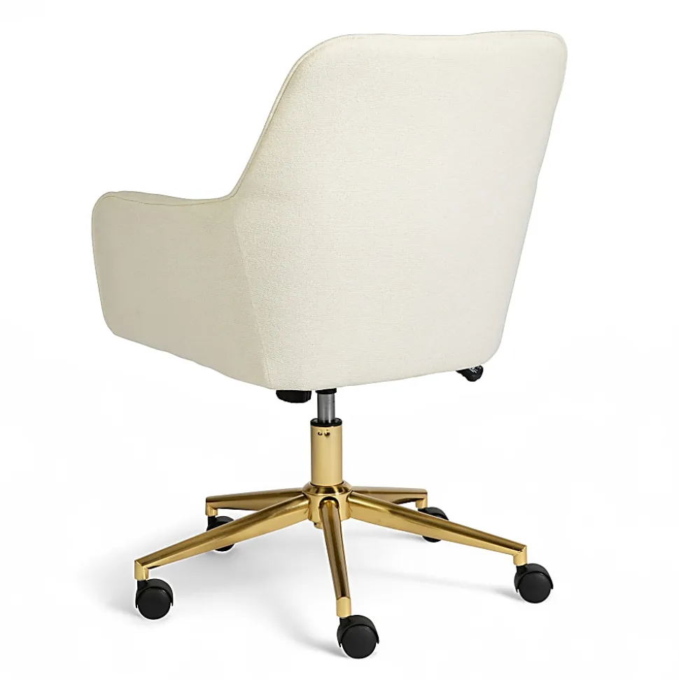 Martha Stewart Rayna Fabric Upholstered Office Chair, Off White Fabric/Polished Brass Frame