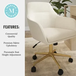 Martha Stewart Rayna Fabric Upholstered Office Chair, Off White Fabric/Polished Brass Frame