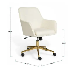 Martha Stewart Rayna Fabric Upholstered Office Chair, Off White Fabric/Polished Brass Frame