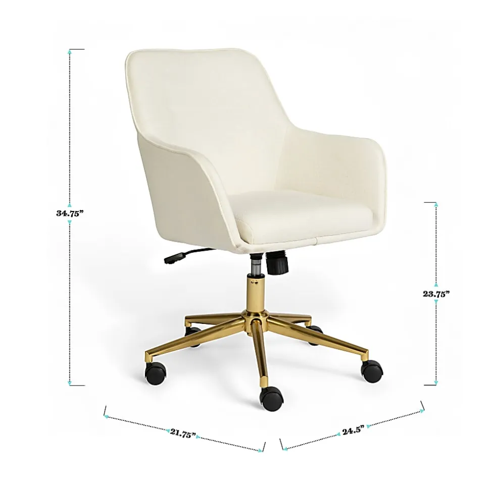 Martha Stewart Rayna Fabric Upholstered Office Chair, Off White Fabric/Polished Brass Frame