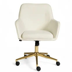 Martha Stewart Rayna Fabric Upholstered Office Chair, Off White Fabric/Polished Brass Frame