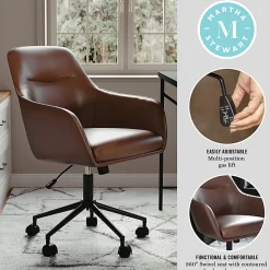 Martha Stewart Rayna Faux Leather Upholstered Mid-Back Office Task Chair, Saddle Brown/Oil-Rubbed Bronze