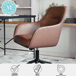 Martha Stewart Rayna Faux Leather Upholstered Mid-Back Office Task Chair, Saddle Brown/Oil-Rubbed Bronze