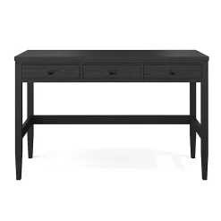 Martha Stewart Rhett Home Office 3 Drawer Desk with Tapered Legs, Black Frame/Oil Rubbed Bronzed Hardware