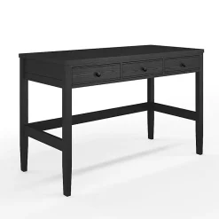 Martha Stewart Rhett Home Office 3 Drawer Desk with Tapered Legs, Black Frame/Oil Rubbed Bronzed Hardware
