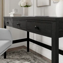 Martha Stewart Rhett Home Office 3 Drawer Desk with Tapered Legs, Black Frame/Oil Rubbed Bronzed Hardware