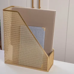 Martha Stewart Ryder Mesh Metal Single-Slot Magazine File Holder Desktop Organizer, 11-1/2"H x 3-3/4"W x 9-3/4"D, Gold