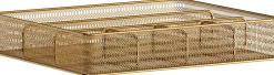 Martha Stewart Ryder Mesh Metal 6-Compartment Larger Desk Drawer Organizer, 2-1/4"H x 14-3/4"W x 12-1/4"D, Gold