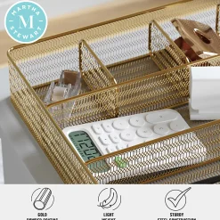 Martha Stewart Ryder Mesh Metal 6-Compartment Larger Desk Drawer Organizer, 2-1/4