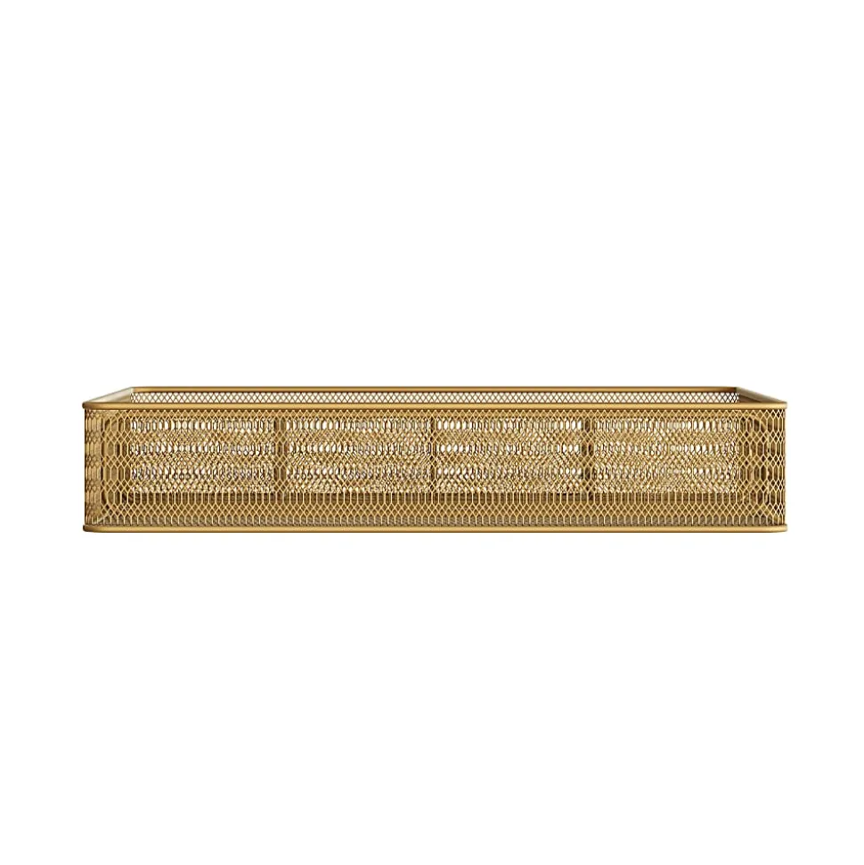 Martha Stewart Ryder Mesh Metal 6-Compartment Larger Desk Drawer Organizer, 2-1/4"H x 14-3/4"W x 12-1/4"D, Gold